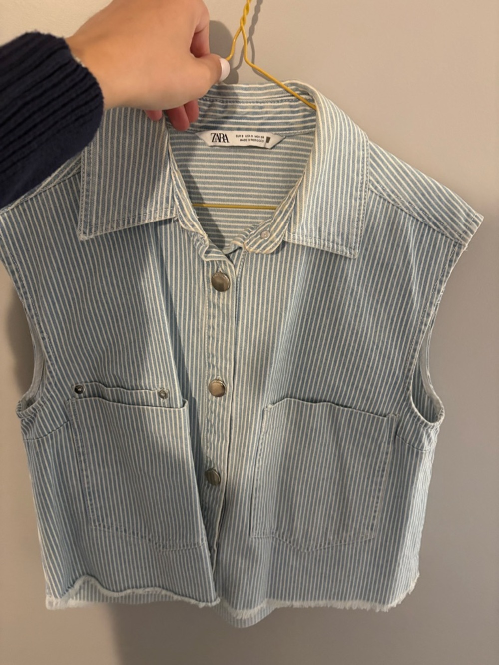 Zara Light Blue & White Striped Sleeveless Button-Down Shirt